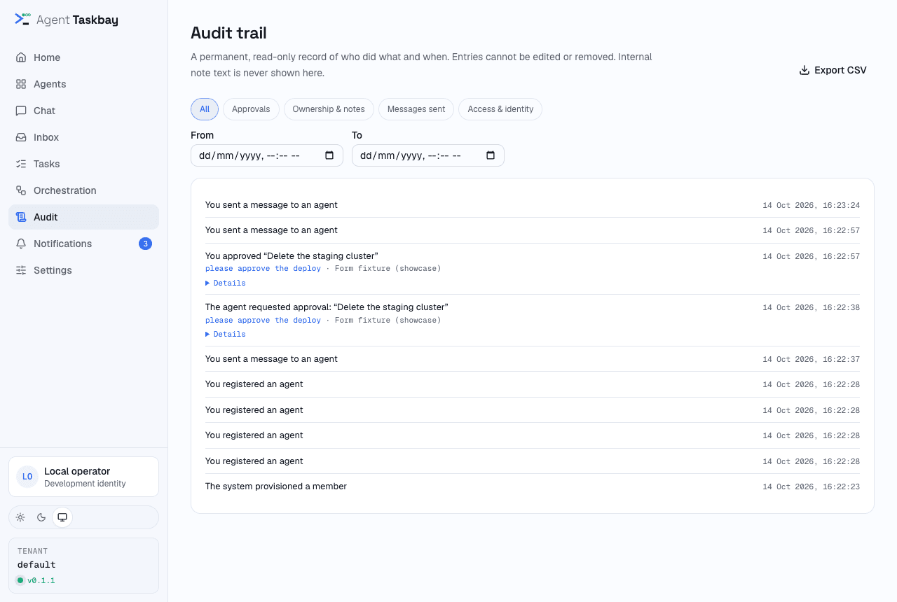 The audit trail after an approval was requested and approved